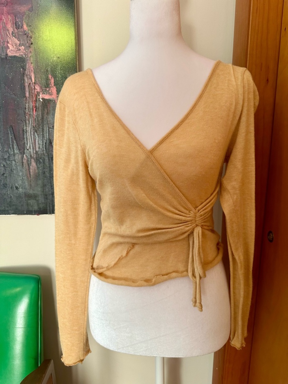 Wrap-Style Long Sleeve Top in Mustard